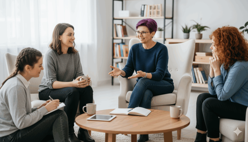 Círculo de personas compartiendo en comunidad